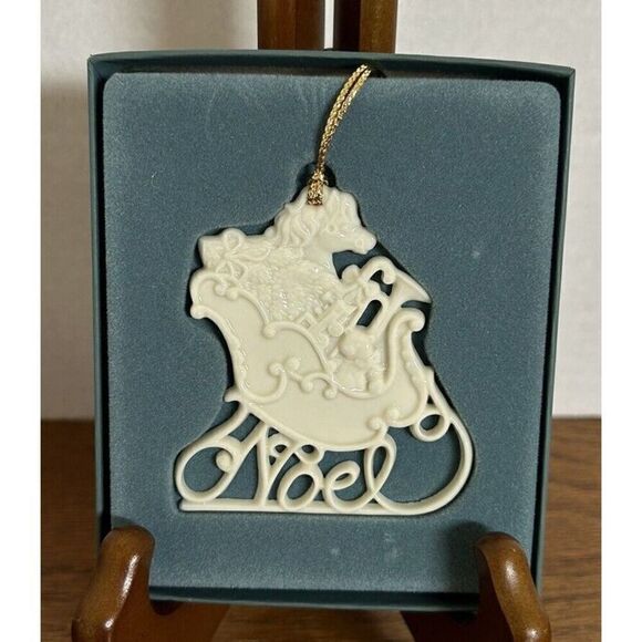 Vintage LENOX NOEL Holiday Wishes Sleigh Porcelain Christmas Tree Ornament NIB - Picture 2 of 3
